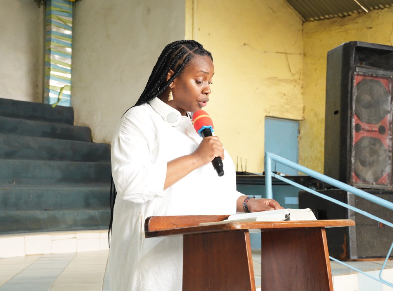 Opening worship service — a leader ministers from the pulpit